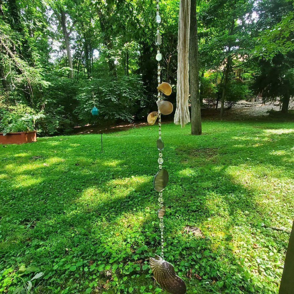Suncatcher with Painted Seashell, Mirrors and Glass Seed Beads and Acrylic Beads - Picture 5 of 7